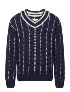 Pinstriped Collegiate V-Neck Tops Knitwear V-necks Navy GANT