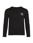 Chest Monologo Ls T-Shirt Tops T-shirts Long-sleeved T-shirts Black Ca...