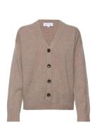 V-Neck Wide Cardigan Tops Knitwear Cardigans Beige Davida Cashmere