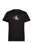 Distressed Monologo Tee Tops T-shirts Short-sleeved Black Calvin Klein...