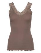 Rwbernadine Sl Lace Top Tops T-shirts & Tops Sleeveless Brown Rosemund...