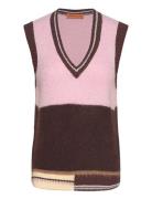 V Neckline Vest, 2283 Alpaca Stripe Vests Knitted Vests Pink STINE GOY...