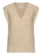 Crkiko Knit Slipover Vests Knitted Vests Beige Cream