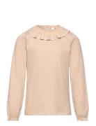 T-Shirt Ls Collar Tops T-shirts Long-sleeved T-shirts Beige En Fant