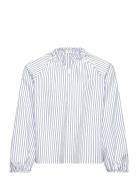 Ruched Detail Striped Blouse Tops Blouses & Tunics Blue Mango