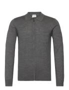 Merino Polo Collar Zip Cardigan Tops Knitwear Full Zip Jumpers Grey Li...