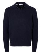 Slhrai Ls Knit Open Polo Tops Knitwear Long Sleeve Knitted Polos Navy ...