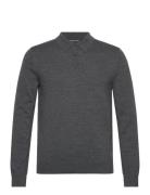 Core Merino Ls Polo Tops Knitwear Long Sleeve Knitted Polos Grey Micha...