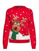 Vmsnowy Deer Ls O-Neck Xmas Tops Knitwear Jumpers Red Vero Moda