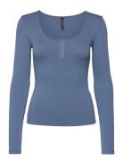 Top Ls Rib Placket Topp Blue Hunkemöller