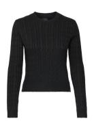 Fitted Cable Crew Neck Jumper Tops Knitwear Jumpers Black Superdry