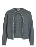 Vizafina L/S O-Neck Pearl Knit Cardigan Tops Knitwear Cardigans Grey V...