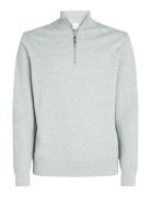 Waffle Texture Q-Zip Tops Knitwear Half Zip Jumpers Grey Calvin Klein