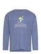 Embossed Sonic T-Shirt Tops T-shirts Long-sleeved T-shirts Blue Mango