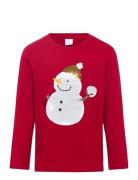 Top Ls Snowman Sequins Tops T-shirts Long-sleeved T-shirts Red Lindex