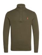 Cotton Quarter-Zip Sweater Tops Knitwear Half Zip Jumpers Green Polo R...