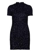 Short-Sleeved Sequin Dress Kort Kjole Navy Mango