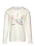 Top L S Unicorn Face Tops T-shirts Long-sleeved T-shirts White Lindex