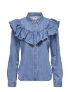 Onlindigo Ls Frill Dnm Shirt Qyt Noos Tops Shirts Long-sleeved Blue ON...