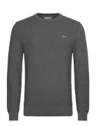 Cotton Micro Textured C-Neck Tops Knitwear Round Necks Grey GANT