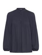 Pleated Georgette Blouse Tops Blouses Long-sleeved Navy Lauren Ralph L...