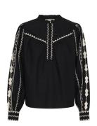 Crgwen Shirt Tops Blouses Long-sleeved Black Cream