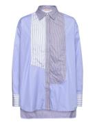 Combined Cotton Stripe Shirt Tops Shirts Long-sleeved Blue Stella Nova